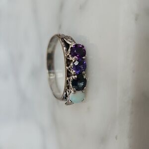 Multi Gemstone Silver Ring Vintage